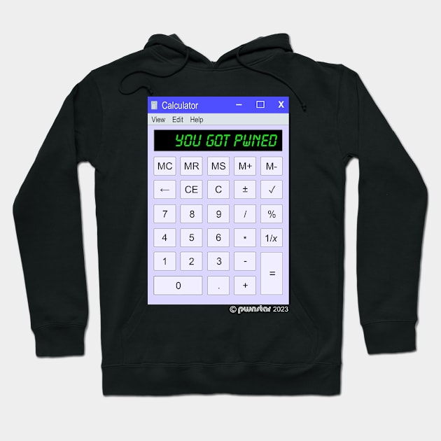 pwnstar left front breast - YOU GOT PWNED Calculator Window - ©pwnstar 2023 reverse Hoodie by pwnstar